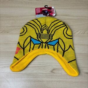 Transformers Hat Beanie Mens Yellow Bumblebee Image Knitted Winter Laplander NWT